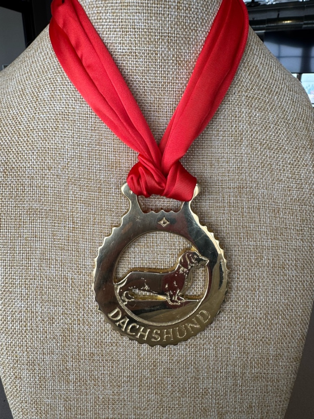 Brass Dachshund Medallion Vintage Necklace